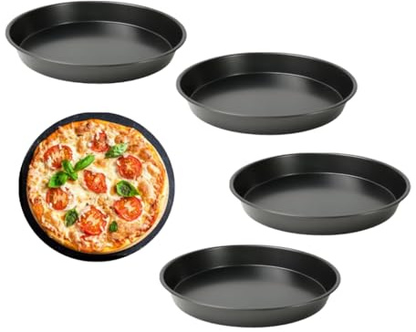 Kellegour 4 Pezzi Pizza Teglie Forma Rotonda Acciaio al Carbonio,Teglia Pizza Rotonda in Acciaio Antiaderente,Teglia per Pizza in Acciaio al Carbonio Per Pizza,Tarte Flambée,Cottura Al Forno
