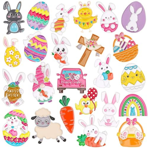 SEPGLITTER Brosche Pin Emaille Ostern Dekoration, 24 Stück Oster Anstecker Pin mit Hasen Eier Frühling Anstecknadel Hutnadel Abzeichen Osterdeko Kleidung Zubehör