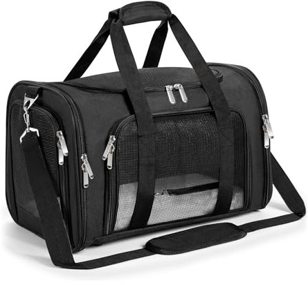 Soft Sided Cat/Pet/Dog Carrier Bag,Portable Foldable Pets Travel Carriers For Cats/Dogs With Shoulder Strap & Removable Mat,Durable Puppy Basket of 16 lbs Airline Approved - Black