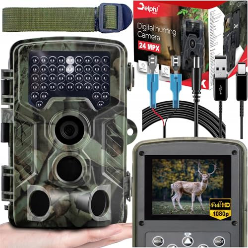 Delphi Wildkamera unsichtbaren IR-LEDs 940 nm, 24MPX, 120° Weitwinkel, Full HD, Nachtsichtkamera für Jagd, Tierbeobachtung und Grundstücküberwachung, wetterfest und robust