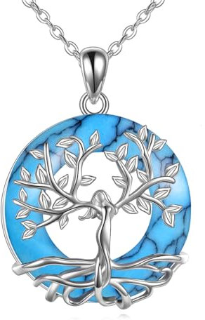 AOBOCO Baum des Lebens Halskette, 925 Sterling Silber Göttin Baum Anhänger mit Kristall von Austria, Schmuck Geschenke für Frauen (Türkis)