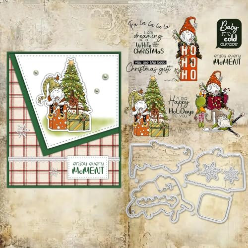 Sredwtk Wichtel Gnome Weihnachten Stempel und Stanzen Set,Silikonstempel und Stanzen Set,Stanzschablonen und Stempelset,Clear Stamp und Stanzschablone Für DIY Scrapbooking Fotoalbum Dekor Karten