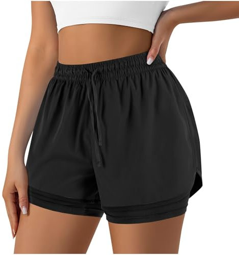 Sportshorts Damen Befristetes Angebote Laufshorts Damen High Waist Sport Shorts 2 in 1 mit Tasche, Tennis Gym Sporthose Fitness RunningShorts Yoga Jogging Beiläufige Elastisch Schnelltrocknende Shorts