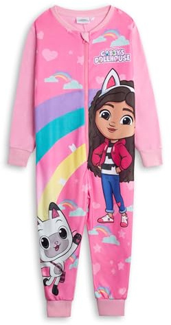 DREAMWORKS GABBY'S DOLLHOUSE Gabby's Dollhouse Gabby and Pandy Paws Girls Pink Zip-Up Onesie | Microfleece Loungewear & Sleepwear | Gabby's Dollhouse Merch