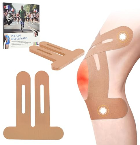 NEUJUS Knie Tape Vorgeschnitten 12 Stück, Kinesiologie Tapes Knie,Hautfarbe | Elastische Knietapes fürs Knie, latexfrei, atmungsaktiv und stark haftend für Training, Laufen, Fitness und Alltag