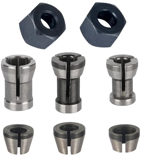 8 Stück Spannzangen Set, Stahl Fräse Fräszubehör 6 Klemm Adapter (6 mm, 6,35 mm, 8 mm) mit 2 Muttern Präzisions Spannzangenfutter für Graviermaschine Holzbearbeitung