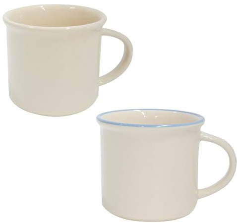 YunBey Set de 2 tazas cerámicas crema retro, con asa para café y té | Tazas resistentes para uso diario en el hogar. Diseño clásico ideal para amantes del café