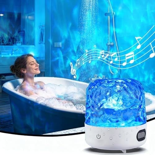 praclife Waterproof Shower Lamp with Bluetooth 5.3 Speaker, 16 Colors Dynamic Wave Projector Romote and Touch Control Lamps, Rechargeable RGB Mood Light for Bathroom, Spa, Bedroom Camping (White)