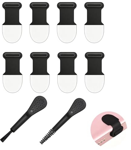 8 Pièces Bouchon Anti Poussiere USB C Noir avec 2 Brosses de Nettoyage, Cache Prise Silicone Anti-Perte pour Port Type C, Protection Telephone Contre Saleté, Bouchon USB C Anti Poussiere Kit