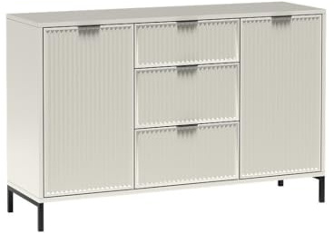 Masseno Kommode ZIGO 135 cm Sideboard mit 3 Schubladen und 2 Türen für Wohnzimmer Schlafzimmer Modern 135x40,6x86 cm Kaschmir