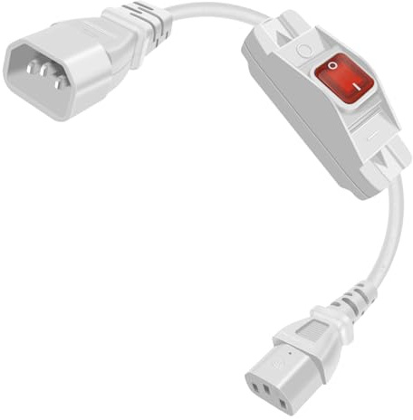 YINGAYOU Cable C13 a C14 con Interruptor 250V 10A Blanco, 0.5 m | C13 C14 Alargador con interruptor 3 x 1,0 mm² Cable de Alto Rendimiento para Monitores, Ordenadores y Pedales de guitarra