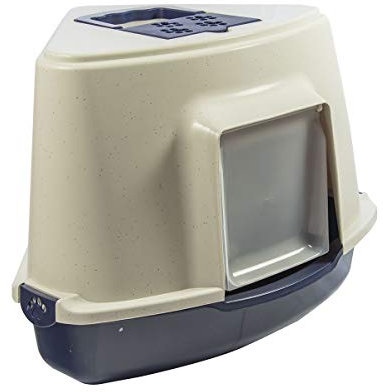 KCT Dark Blue Corner Litter Tray with Odour Control Filter - Large Enclosed Pet Loo for Cats & Kittens