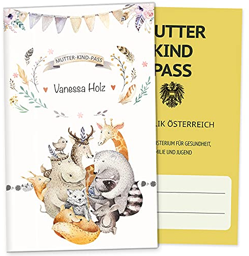 OLGS Mutter-Kind-Passhülle Österreich Boho Freunde - Personalisierte österreichische MuKiPa Schutzhülle mit Namen des Kindes