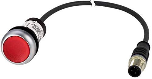 Eaton 185555 Leuchtdrucktaste, Classic, Flach, Tasted, 1 Ö, rot, 24 V AC/DC, Kabel (schwarz) mit M12A-Stecker, 4-polig, 0.2 M