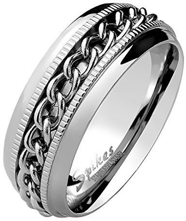 Mianova Biker Band Ring Edelstahl Facettierter Spinner Ketten Bandring Herrenring Partnerring Freundschaftsring Herren Silber Größe 73 (23.2)