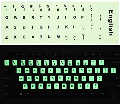 2PCS English Keyboard Stickers Glow in The Dark, Universal Keyboard Letters Replacement Sticker for Computer Laptop Notebook Desktop, Matte Keyboard Alphabet Stickers (US Layout)