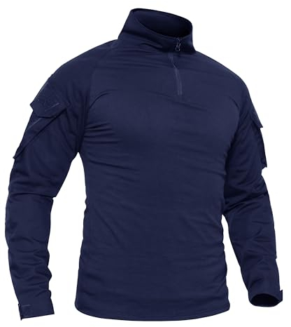 TACVASEN Taktischer Pullover Herren Slim Fit Hemd Langarm Tactical Combat Shirts Camping Wandern Jagd T Shirt (L, Marineblau)