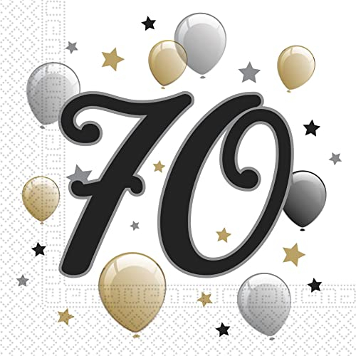 Procos 88870 - Servietten Happy Birhtday, Milestone 70, 33x33cm, 20 Stück, Ballonmotiv, 70er Geburtstag, Papierservietten mit Motiv, Tischdekoration, Mundtuch, Geburtstag, Luftballons, Ballons