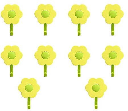 Kochblume 1-3-5-10er Set | Haken S, L, Wandhaken, Küchenhaken, Mehrzweckhaken, Schlüsselhaken | In der bunten Box (gelb-grün, 10er Set S)