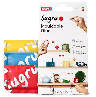 Sugru by tesa - Moldable Multi-Purpose Glue for Creative Fixing and Making, Red, Blue and Yellow, 3 Piece