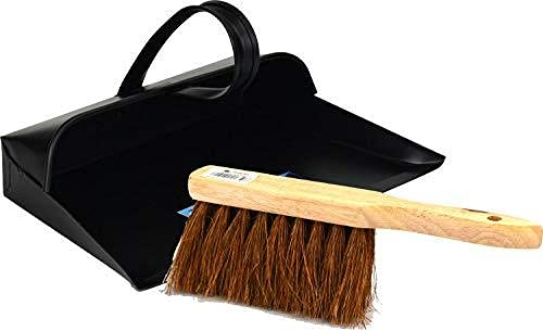 Sterling Ventures Heavy Duty Metal Garden Shovel Dustpan Black and 10.5'' Soft Coco Hand Brush Set