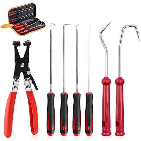 Swpeet 7Pcs Hose Clamp Pliers Set, Including Car Water Pipe Locking Pliers Hose Clamp Plier with 6Pcs Hose Removal Hook Set Perfect for Hose Installations of Low Radiators