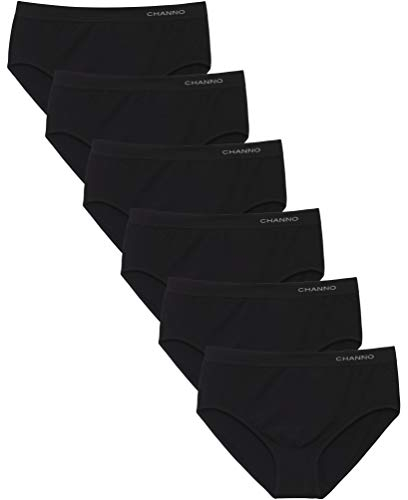 Channo Bragas de Algodón y Bambú para Mujer, Talle Alto, Sin Costuras, Colores Lisos - Pack de 6, Negro, 3XL