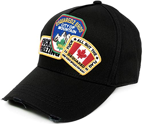 DSQUARED2 Fuckin* Freezing Mountain Multi Patch Logo Embroidered Iconic Baseball Cap Kappe Basebalkappe Hat Hut