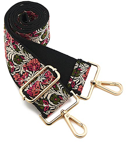 ZOUIQSS Damen Goldfarbene Bunter Schultergurt längenverstellbarer breiter Tragegurt Schultergurt für Handtaschen 3.8cm breit 73-125cm-Schultergurt für Handtaschen((5CM) Embroider Flowers1)