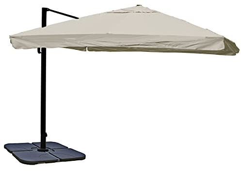 Mendler Gastronomie-Ampelschirm HWC-A96, Sonnenschirm, 3x3m (Ø4,24m) Polyester/Alu 23kg Flap mit Ständer - creme-grau