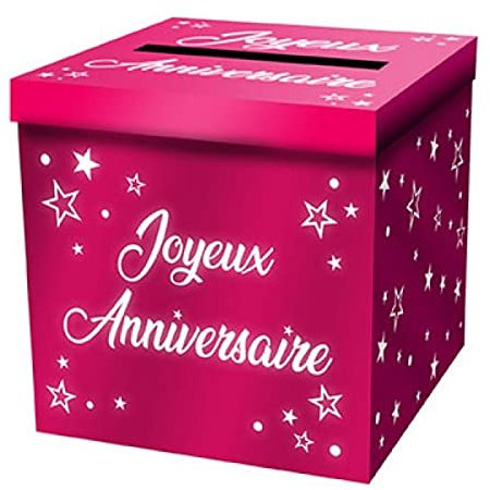 Tirelire urne Rose Fuchsia métallisée Joyeux Anniversaire 20cm (x1) REF/URNEM00