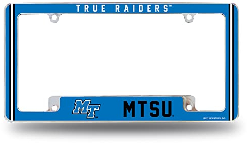 Rico Industries NCAA Middle Tennessee Blue Raiders Alternate 30,5 x 15,2 cm Chrom All Over Automotive Kennzeichenrahmen für Auto/LKW/SUV