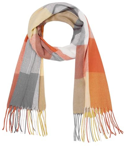 Damen Winter Schal Kariert übergroßer Quadratisch Deckenschal, Karo Tartan Streifen Plaid Muster XXL Oversized Fransen Poncho, Mischfarbe, Einheitsgröße