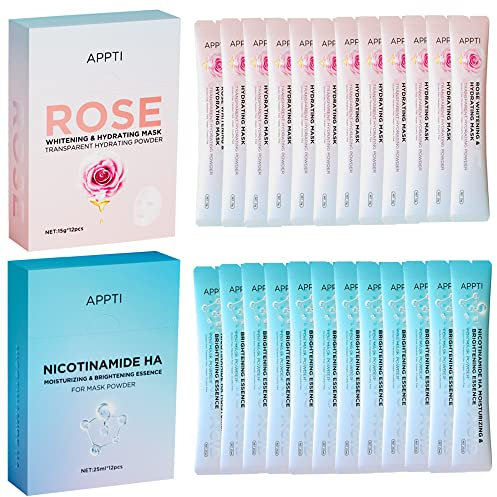 SHEEYOON Facial Jelly Mask, Peel Off Crystal Face Jelly Mask Powder and Nicotinamide/Hyaluronic Acid Serum Set, DIY Face SPA Skincare Mask (Rose)