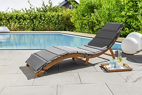 Chillroi® Faltbare Akazienholz-Sonnenliege inkl. Wende-Polsterauflage klappbar
