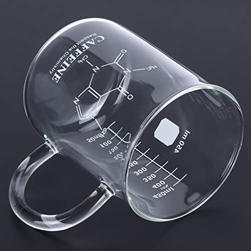Beaker Mug Borosilicate Glass Cup with Handle and Measuring Scale for Coffee Tea Chemistry Mugs Latte Hot Cold Beverage Graduated V Shaped Spout Microwave Safe Scales Milk
