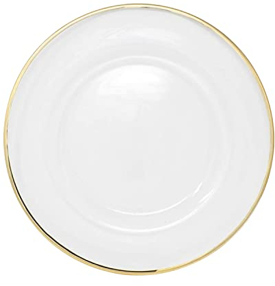 Trimming Shop Decorative Charger Plates for Parties, Gold Trim Glass Plates for Dinner Table Decoration, Weddings, Anniversary, Birthday, Party, Tableware, Catering Events, 33cm, 1pc