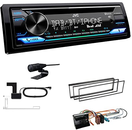 JVC KD-DB922BT 1-DIN Autoradio CD-Receiver Bluetooth DAB+ Digital Radio Einbauset passend für Peugeot 307 2005-2008 schwarz