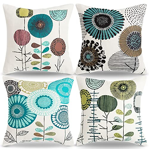 Kissenbezug Sonnenblumen Kissenbezüge 40x40 Blau Blume Zierkissenbezüge 4er-set Kissenhülle Leinen Sofa Kissenhüllen Passend Für Wohnzimmer Schlafzimmer Garten Sofa Couch Kissen Dekoration