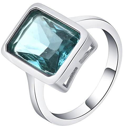 Homxi Damen Trauringe Silber,Rechteck mit Zirkonia Blau Silber Ring Frauen Kupfer Verlobungsringe Größe 52 (16.6)