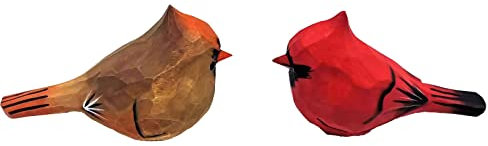 ALHBEJT Massivholz Handschnitzerei Nordkardinal Vögel Statue Holz Vogel Figur Handbemalt 3D Tierfigur Handgefertigte Home Office Dekoration (männlich und weiblich)