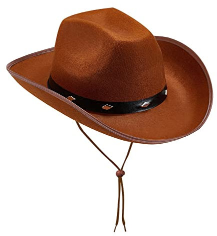 Western Cowboy Hut Cowboy Hut für Erwachsene einfarbig Cowboy-Hut Nieten schnüren Cowboy Hut mit gebogener Krempe aus Leder, Hut, Unisex, Indianer, Sheriff, Wilder Westen Kostüm Karneval Mottoparty