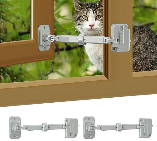 2 Pezzi Chiusure Sicurezza Bambini per Finestre, NewBinn Limitatore per Finestre di Sicurezza per Bambini per telai in UPVC, Regolabile Blocchi ferma finestre, Grigio