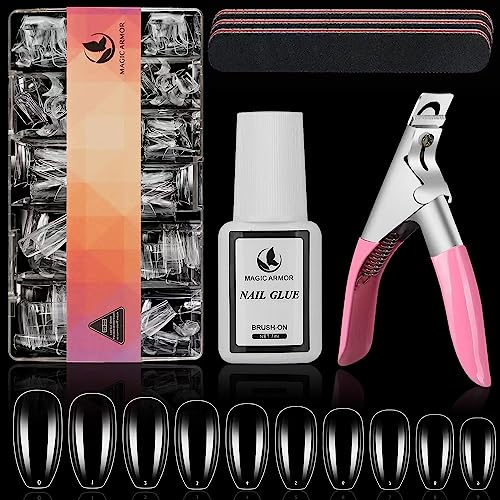 MAGIC ARMOR 504 pcs Kurze Sarg Nägeltips Künstliche Nägel mit nagelkleber 10 Größen Full Cover Nail Tips für Acryl Nägel Ballerina Nägel, Klare Mittlerer Künstliche Nägel & Nagelfeilen Nagelknipser