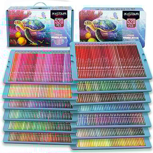 KALOUR Pro Colored Pencils,Set von 520 Farben,Künstler weicher Kern mit lebendiger Farbe,Ideal zum Zeichnen Skizzieren Schattieren,Buntstifte für Erwachsene Künstler Anfänger