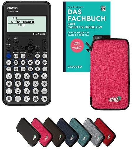Casio fx-82DE CW inkl. Schutztasche Pink & Fachbuch (96 Seiten, DIN A5) – Wissenschaftlicher Rechner – Smart Set
