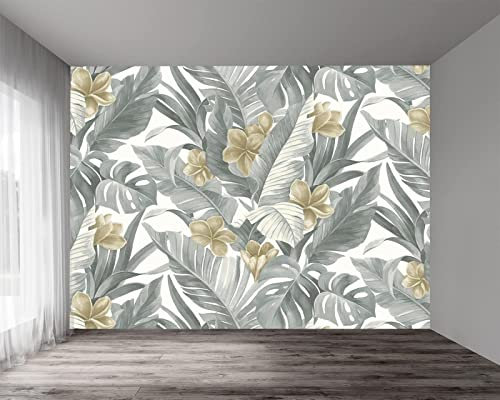 Papier Peint Panoramique Feuillage Tropical Feuilles Turquoise Papier Peint Intissé 3D Tapisserie Poster Decoration Murale Chambre Salon