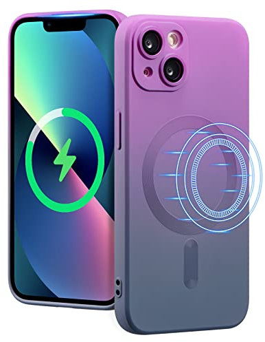 UEEBAI Magnetic Case for iPhone 15, Bi-color Case Compatible with MagSafe Charger Silicone Cover with Camera Lens Protector Soft Silicon Phone Case 6.1 inch - Purple Grey