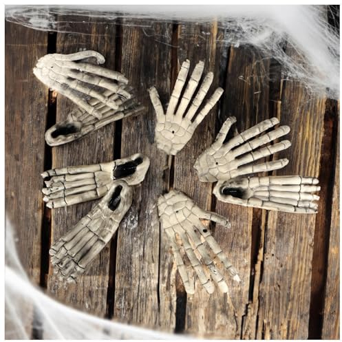 com-four® 8-teiliges Knochenset - Halloween Deko - Hände und Füße aus Kunststoff - künstliche Knochen als anatomische Dekoration für Partys