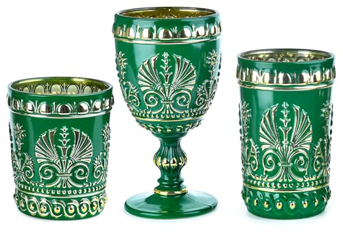 Sungmor Cristalería en relieve de estilo real, artesanía de vidrio de pintura, copa, highball, paquete de 3 unidades, vasos ornamentados para decoración y celebración de bodas, Halloween, Acción de